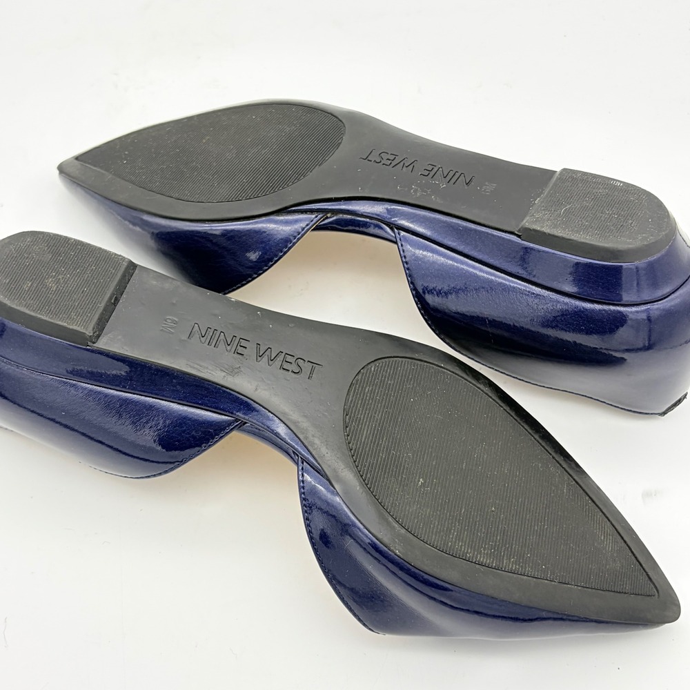 Nine West Saige Navy Blue Patent d'Orsay Pointed Toe Flats Size 6 Office Preppy - Picture 8 of 9